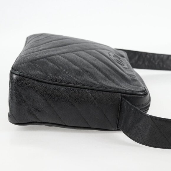 CHANEL COCO Mark Chain Shoulder Bag Grained Calf Skin Black Gold CC Auth 128487V - Picture 5 of 16